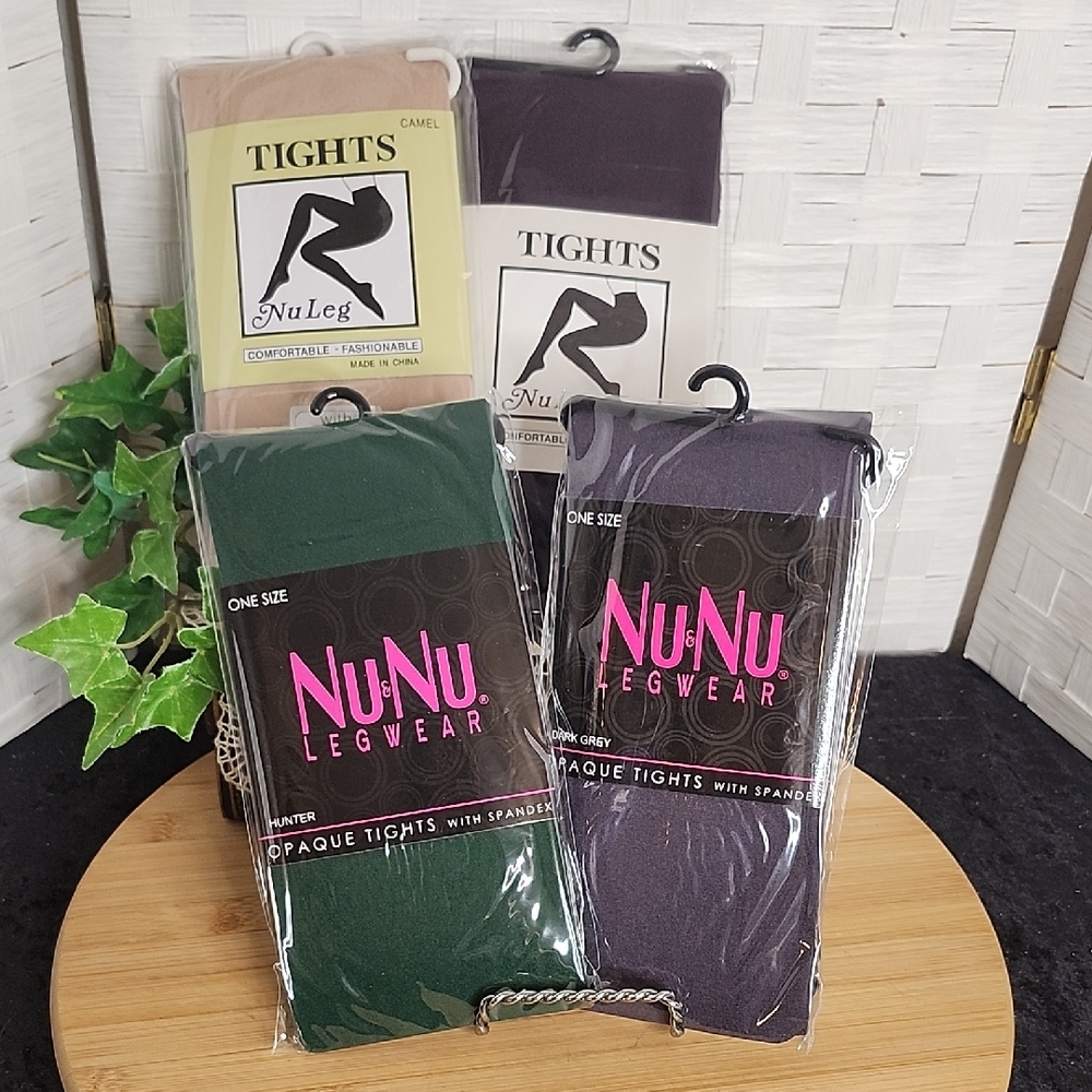 👉4pr*NWT* 4 COLORS OF STYLISH TIGHTS ~DK GREY, CAMEL, BLACK & HUNTER GREEN ~OS